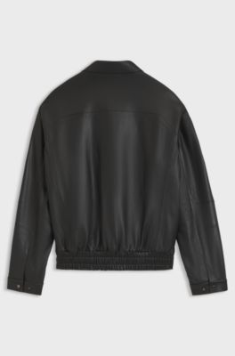 Porsche x BOSS leather jacket with concealed magnetic closure, Black