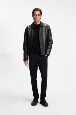Porsche x BOSS leather jacket with concealed magnetic closure, Black