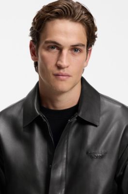 Porsche x BOSS leather jacket with concealed magnetic closure, Black