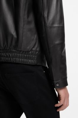 Porsche x BOSS leather jacket with concealed magnetic closure, Black