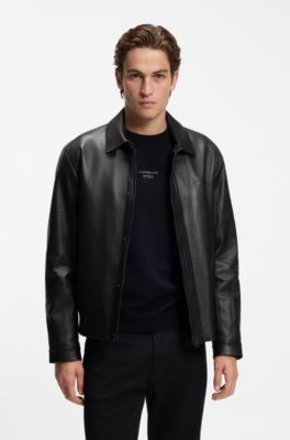 Porsche x BOSS leather jacket with concealed magnetic closure, Black