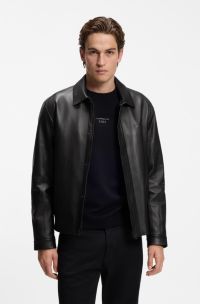 Porsche x BOSS cazadora de piel con cierre magn&eacute;tico oculto, Negro