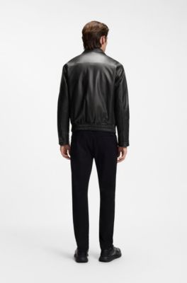 Porsche x BOSS leather jacket with concealed magnetic closure, Black