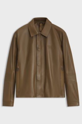 Porsche x BOSS leather jacket with concealed magnetic closure, Brown