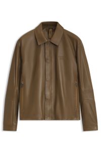 Porsche x BOSS leather jacket with concealed magnetic closure, Brown