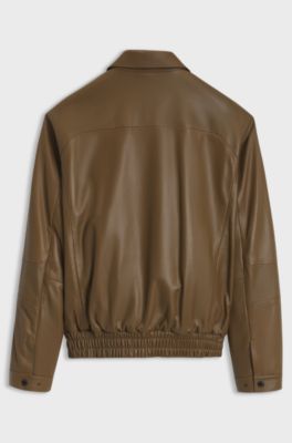 Porsche x BOSS leather jacket with concealed magnetic closure, Brown
