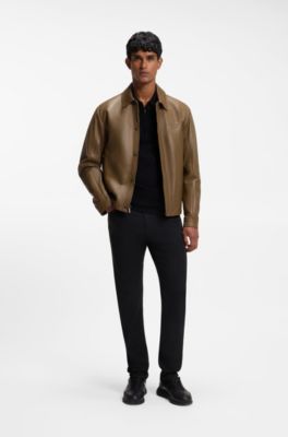 Porsche x BOSS leather jacket with concealed magnetic closure, Brown