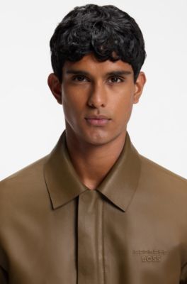 Porsche x BOSS leather jacket with concealed magnetic closure, Brown