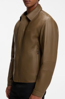 Porsche x BOSS leather jacket with concealed magnetic closure, Brown