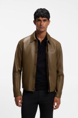 Porsche x BOSS leather jacket with concealed magnetic closure, Brown