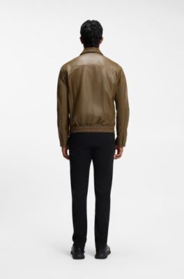 Porsche x BOSS leather jacket with concealed magnetic closure, Brown