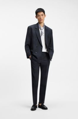 Extra-slim-fit trousers in virgin wool, Dark Blue