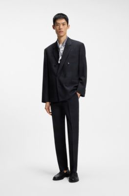 Modern-fit blazer in checked virgin wool, Dark Blue
