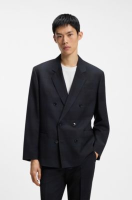 Modern-fit blazer in checked virgin wool, Dark Blue