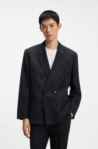 Modern-fit blazer in checked virgin wool, Dark Blue