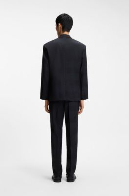 Modern-fit blazer in checked virgin wool, Dark Blue
