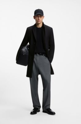 Slim-fit coat with three-button closure, Black