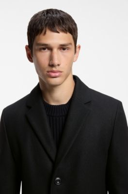 Slim-fit coat with three-button closure, Black