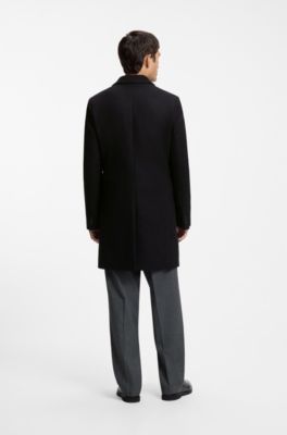 Slim-fit coat with three-button closure, Black