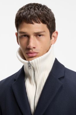 Slim-fit coat with three-button closure, Dark Blue
