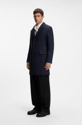 Slim-fit coat with three-button closure, Dark Blue