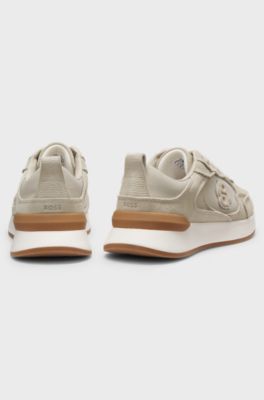 Suede trainers with Double B monogram, Light Beige