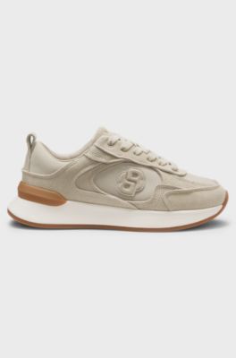 Suede trainers with Double B monogram, Light Beige
