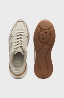 Sneakers aus Veloursleder mit Double-B-Monogramm, Hellbeige
