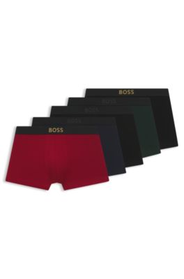 Five-pack of logo trunks in stretch cotton, Black / Red / Blue / Green