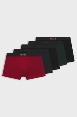 Five-pack of logo trunks in stretch cotton, Black / Red / Blue / Green