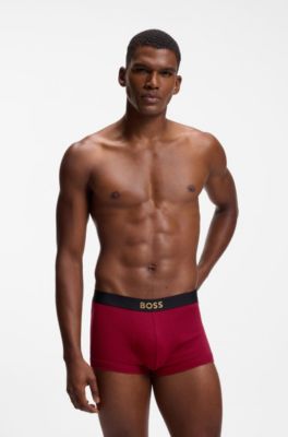 Set van twee korte boxers van geribde katoen in een geschenkdoos, Zwart / rood