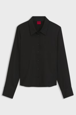 Pinstripe tailored blouse with metallic threads, Black Patterned