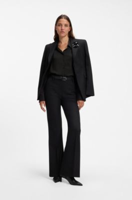Pinstripe tailored blouse with metallic threads, Black Patterned