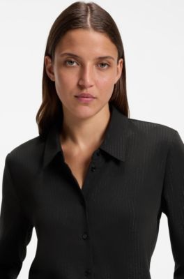 Pinstripe tailored blouse with metallic threads, Black Patterned