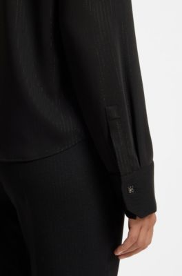 Pinstripe tailored blouse with metallic threads, Black Patterned