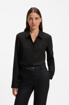 Pinstripe tailored blouse with metallic threads, Black Patterned