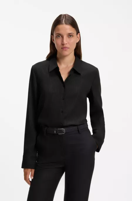 Pinstripe tailored blouse with metallic threads