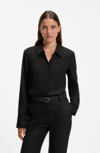 Pinstripe tailored blouse with metallic threads, Black Patterned