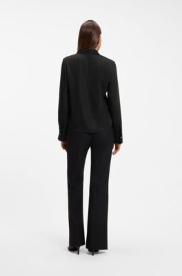 Pinstripe tailored blouse with metallic threads, Black Patterned