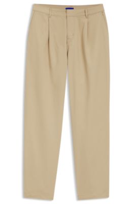 Low-waisted cotton trousers with paracord belt detail, Light Beige