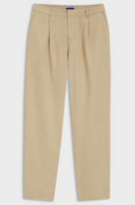 Low-waisted cotton trousers with paracord belt detail, Light Beige