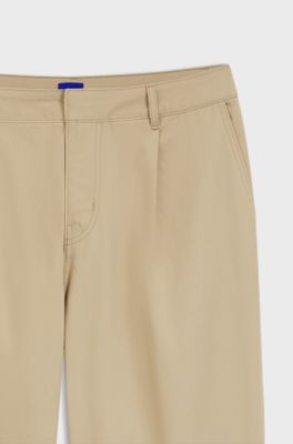 Low-waisted cotton trousers with paracord belt detail, Light Beige