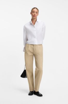 Low-waisted cotton trousers with paracord belt detail, Light Beige