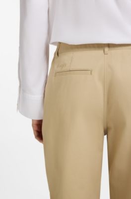 Low-waisted cotton trousers with paracord belt detail, Light Beige