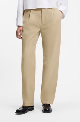 Low-waisted cotton trousers with paracord belt detail, Light Beige