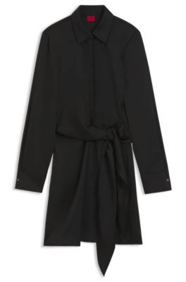 Long-sleeved wrap dress in satin with stacked logo 4