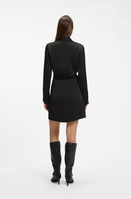 Long-sleeved wrap dress in satin with stacked logo