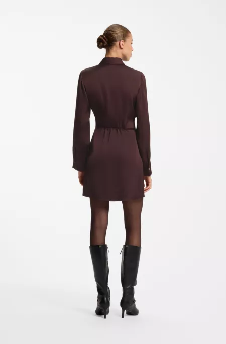 Long-sleeved wrap dress in satin with stacked logo