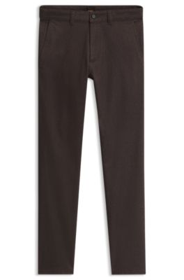 Slim-fit chinos in moulin&eacute; cotton-blend twill, Dark Brown