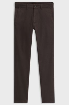 Slim-fit chinos in moulin&eacute; cotton-blend twill, Dark Brown